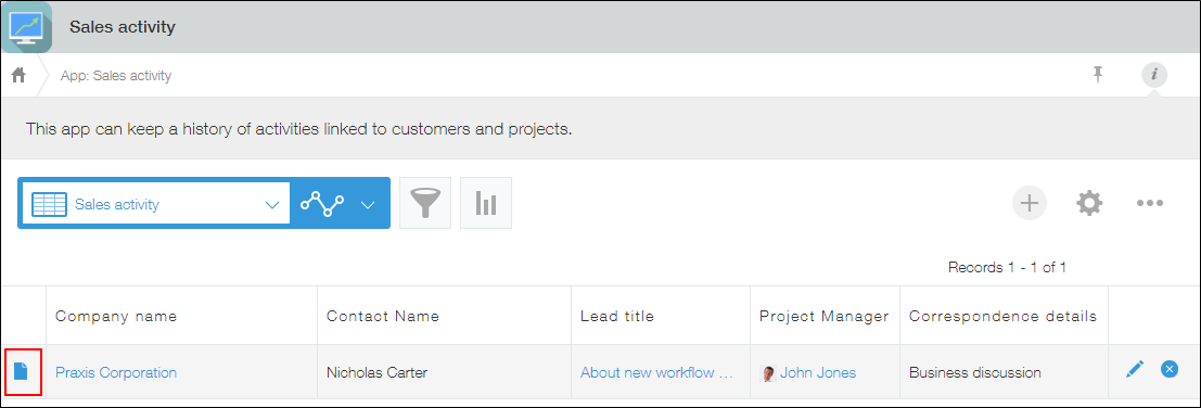 Screenshot: Opening the "Record details" screen