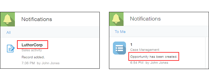 Screenshot: Examples of sent notifications