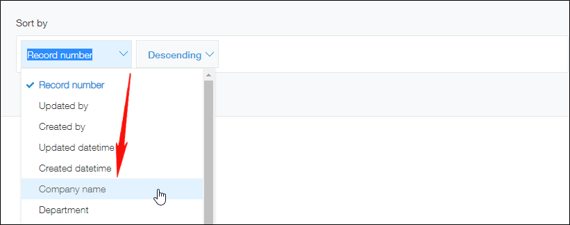 Screenshot: Specifying an option in the "Sort by" section