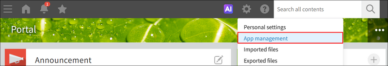 Screenshot: The Portal screen with the "App management" link highlighted