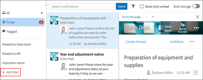 Screenshot: "Add filter" is highlighted