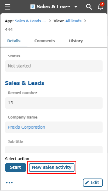 Screenshot: An app action button at the bottom of the screen is highlighted