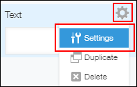 Screenshot: Navigating to "Settings" for a "Text" field