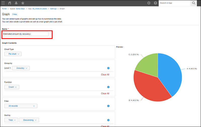 Screenshot: Entering a name for a chart