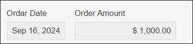 Screenshot: The "Order date" and "Order amount" fields are outlined on a "Record details" screen