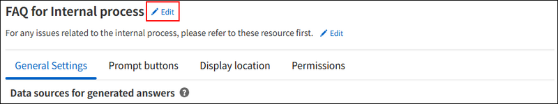 Screenshot: The "Edit" button is highlighted on the "AI Search chatbot settings" screen