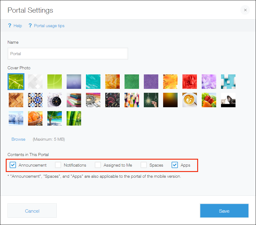 Screenshot: The "Portal settings" dialog