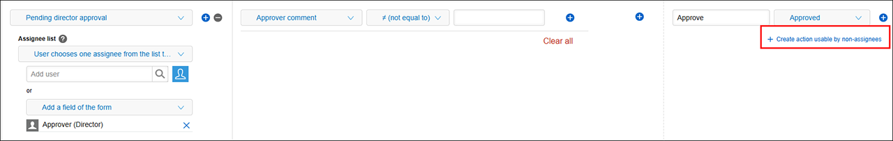 Screenshot: The "Create action usable by non-assignees" button is highlighted