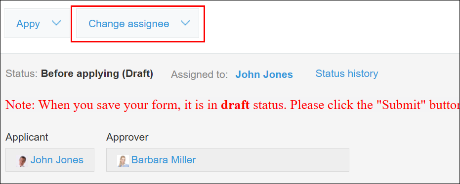 Screenshot: The "Change assignee" button
