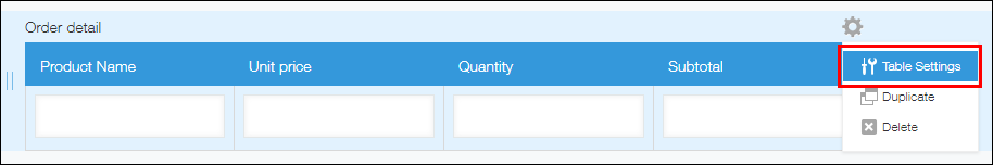 Screenshot: "Table settings" is highlighted in the settings menu of a table