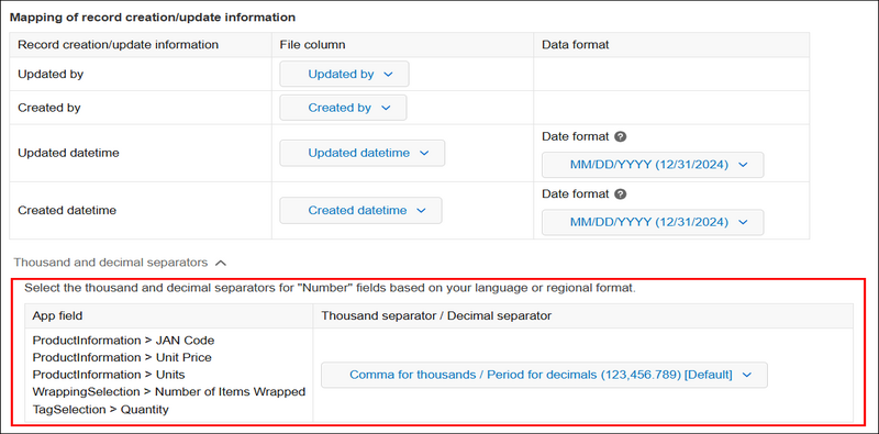 Screenshot: The "Decimal Separator" menu option is highlighted