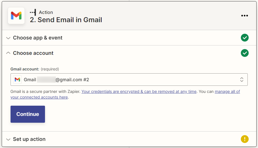 Screenshot: Selecting a Gmail account