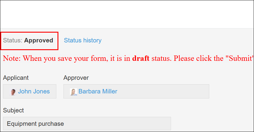 Screenshot: A record has moved to the next status
