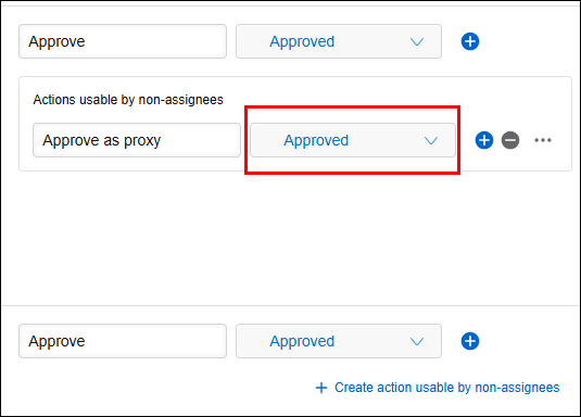 Screenshot: The status to change to after the action is performed is highlighted