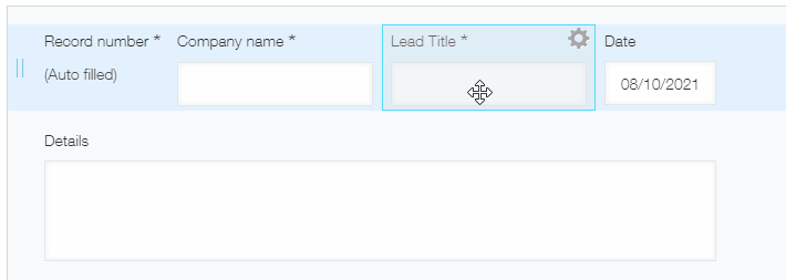 Screenshot: Adjusting the position of a field