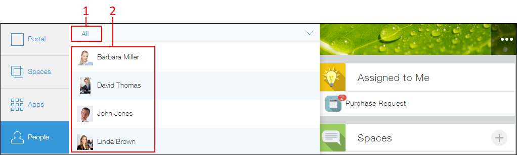 Screenshot: A list of kintone users is displayed on the People list