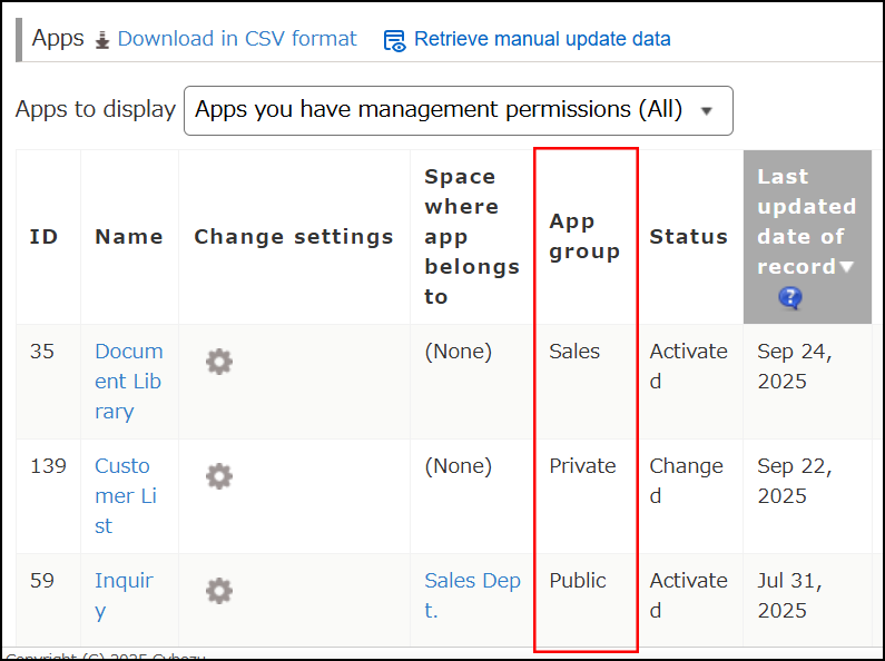 Screenshot: The "App management" screen