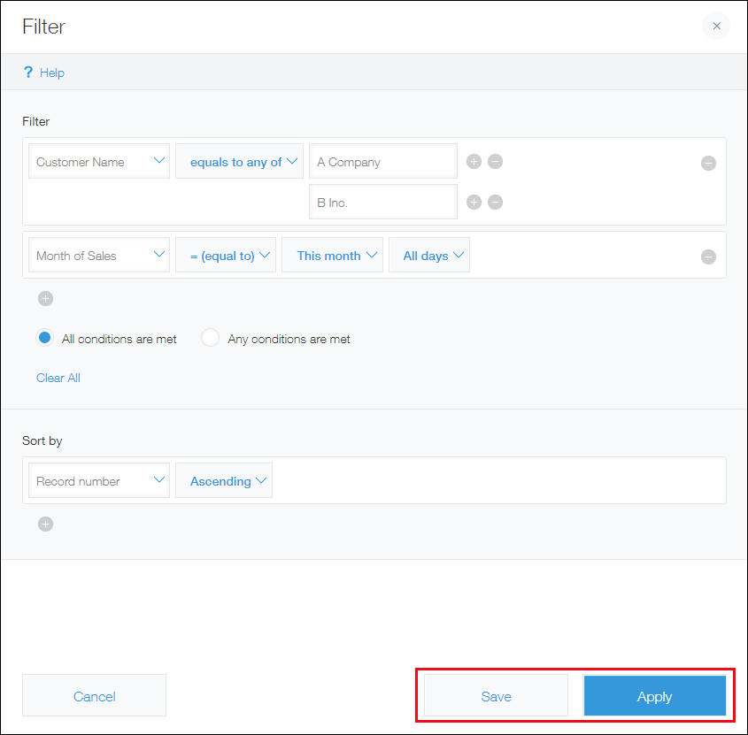 Screenshot: The "Apply" and "Save" buttons are highlighted