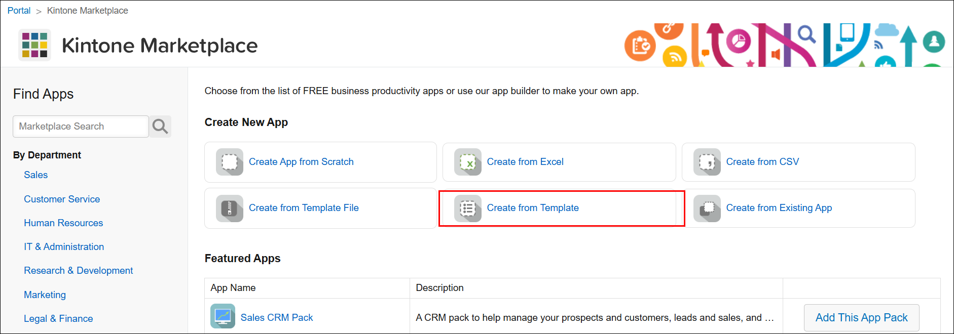 Screenshot: "Create from template" is highlighted