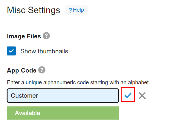 Screenshot: The "Save" icon to the right of the app code input field is outlined