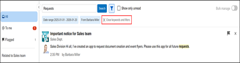 Screenshot: The search results for notifications