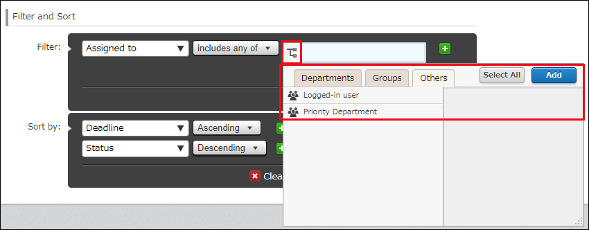 Screenshot: The "Others" tab, with "Logged-in user" selected, is highlighted