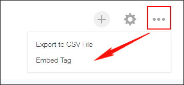 Screenshot: Selecting "Embed tag" from the "Options" icon