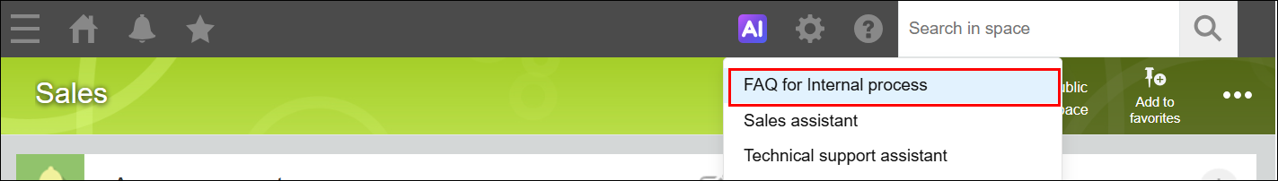 Screenshot: An AI Search chatbot is highlighted in the menu at the top of the screen