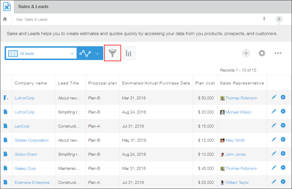 Screenshot: The "Filter" icon is highlighted