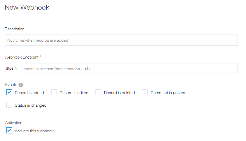 Screenshot: The "Events" section is displayed