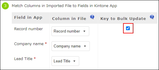 Screenshot: Selecting the "Key to bulk update" checkbox