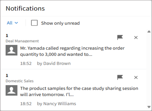 Screenshot: An example of the notification widget
