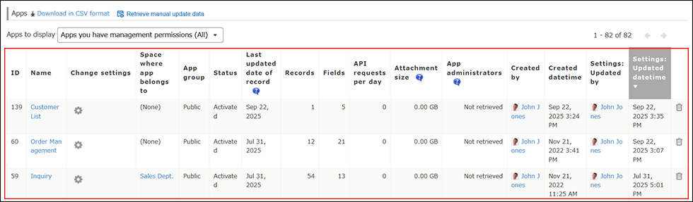 Screenshot: A list of apps in the "Apps" section