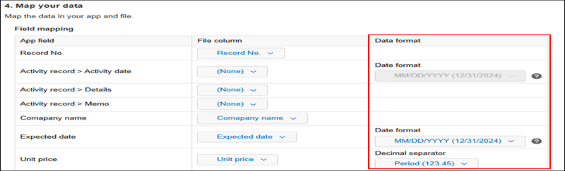 Screenshot: The "Data format" section is highlighted