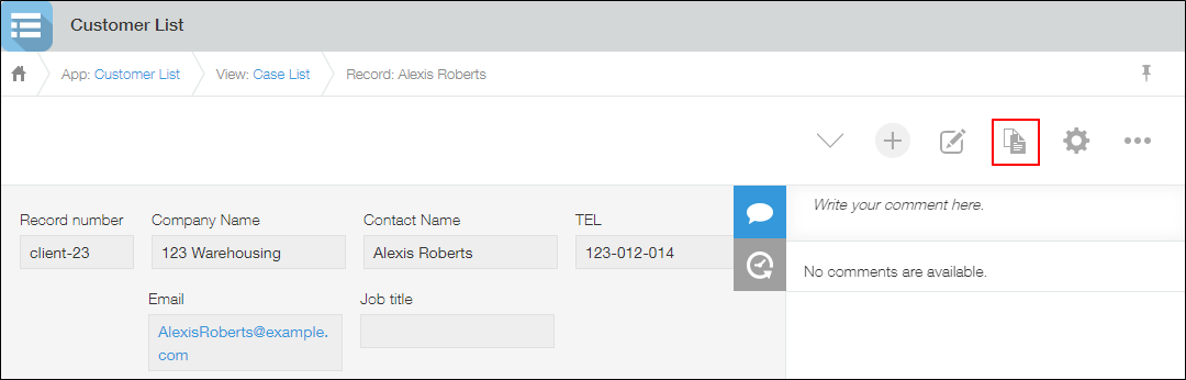 Screenshot: The "Duplicate record" icon is outlined