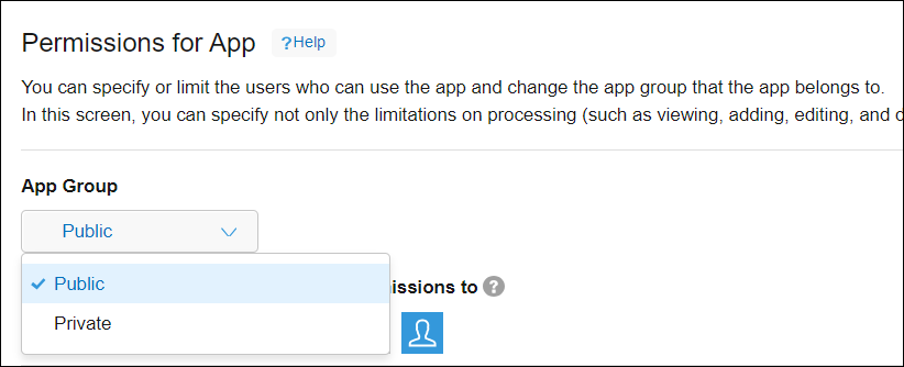 Screenshot: The "App group" drop-down list is displayed
