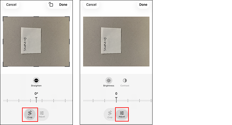 Screenshot: The screen for editing a photo