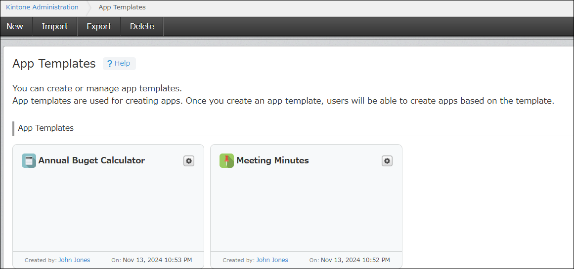 Screenshot: The "App templates" screen
