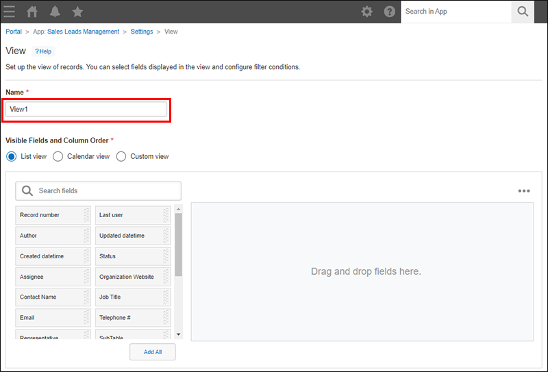Screenshot: The "Name" input field is highlighted