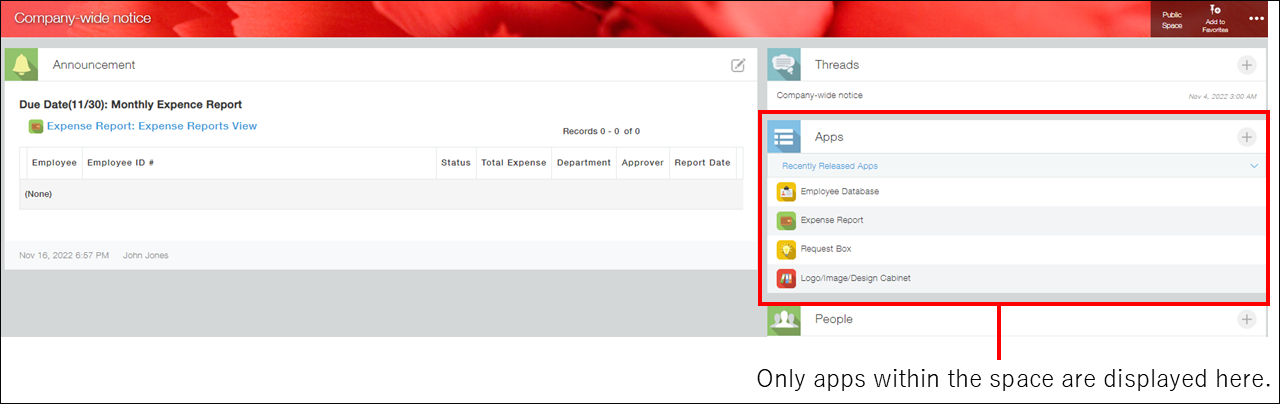 Screenshot: In-space apps