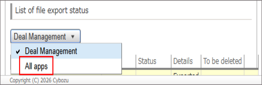 Screenshot: The drop-down list for selecting an app is highlighted