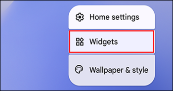 Screenshot: "Widgets" is highlighted