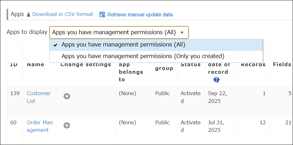 Screenshot: Changing the apps to display