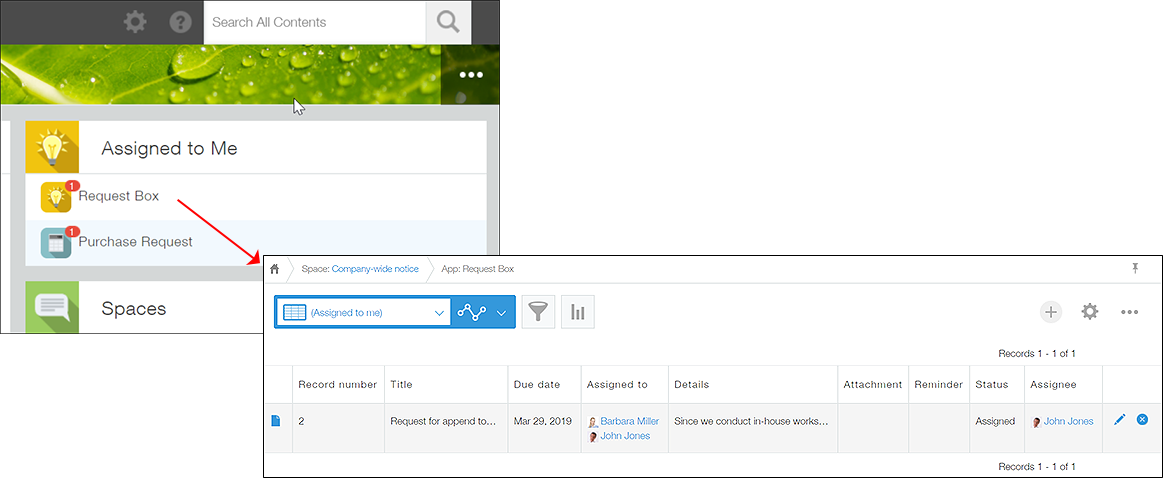 Screenshot: The steps to open the view that shows records for which you are assigned as a person in charge