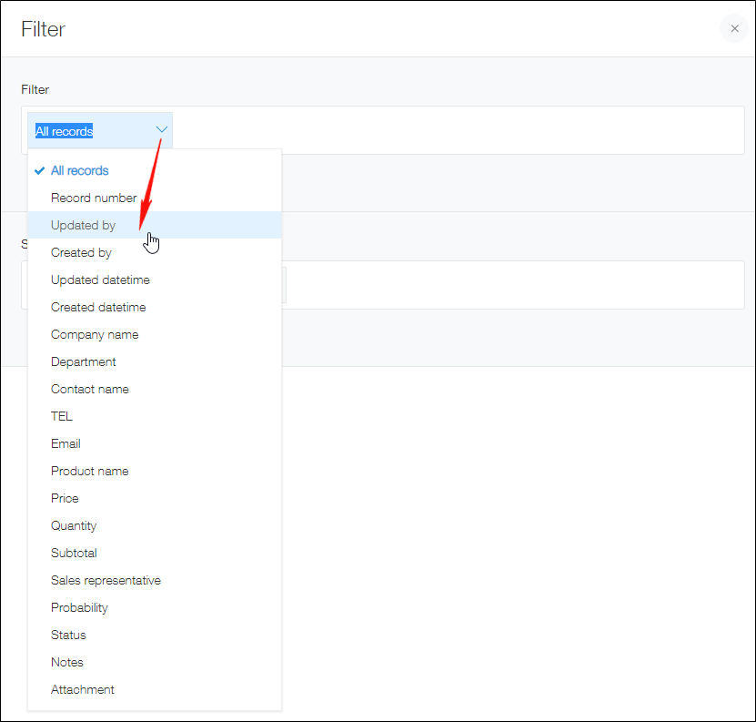 Screenshot: Specifying a condition in the "Filter" section