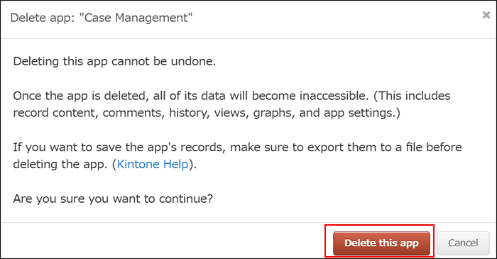 Screenshot: The "Delete app" dialog