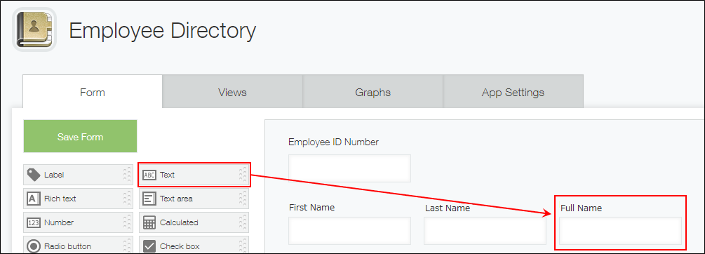 Screenshot: A field code is modified