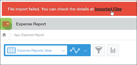 Screenshot: The screen displayed when file import has failed