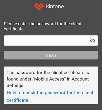 Screenshot: Screen to enter the password for the client certificate