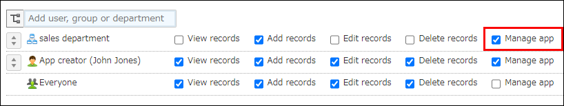 Screenshot: Example setting on the "Permissions for app" screen